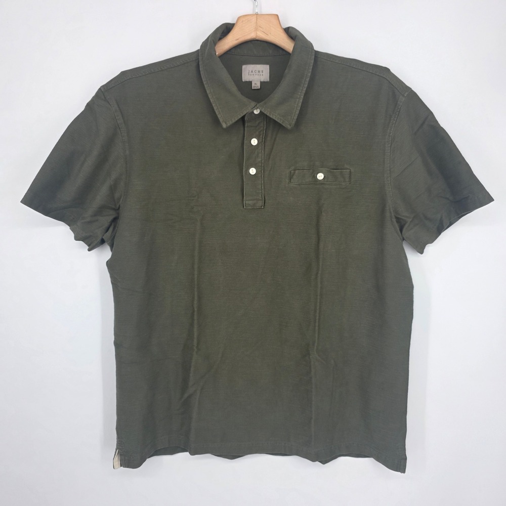 Jachs NY Mens XL Olive Green Slub Jersey Short Sleeve Polo Shirt 1377466